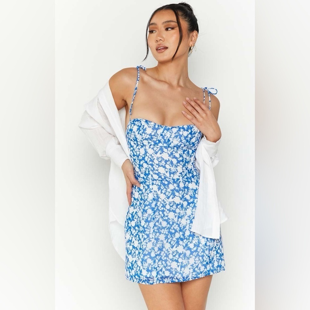 Beginning Boutique Penny Lane Blue Floral Print Mini Dress Size 18